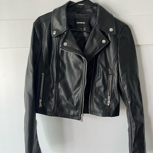 Express Black Cropped Faux Leather Jacket Size Small